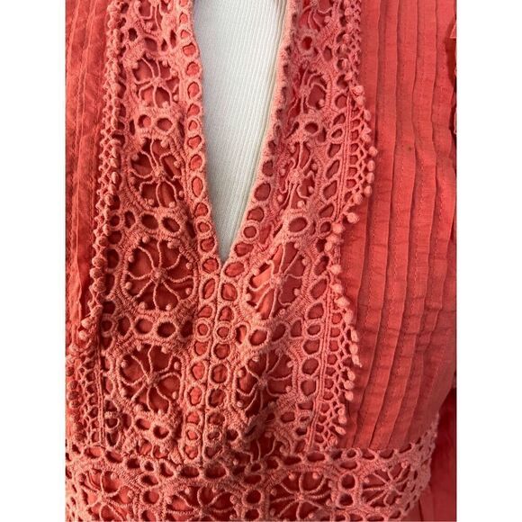 Anthropologie Akemi Kin Josephine Coral Floral Embroidered Lace Trim Dress Sz M - Picture 9 of 10